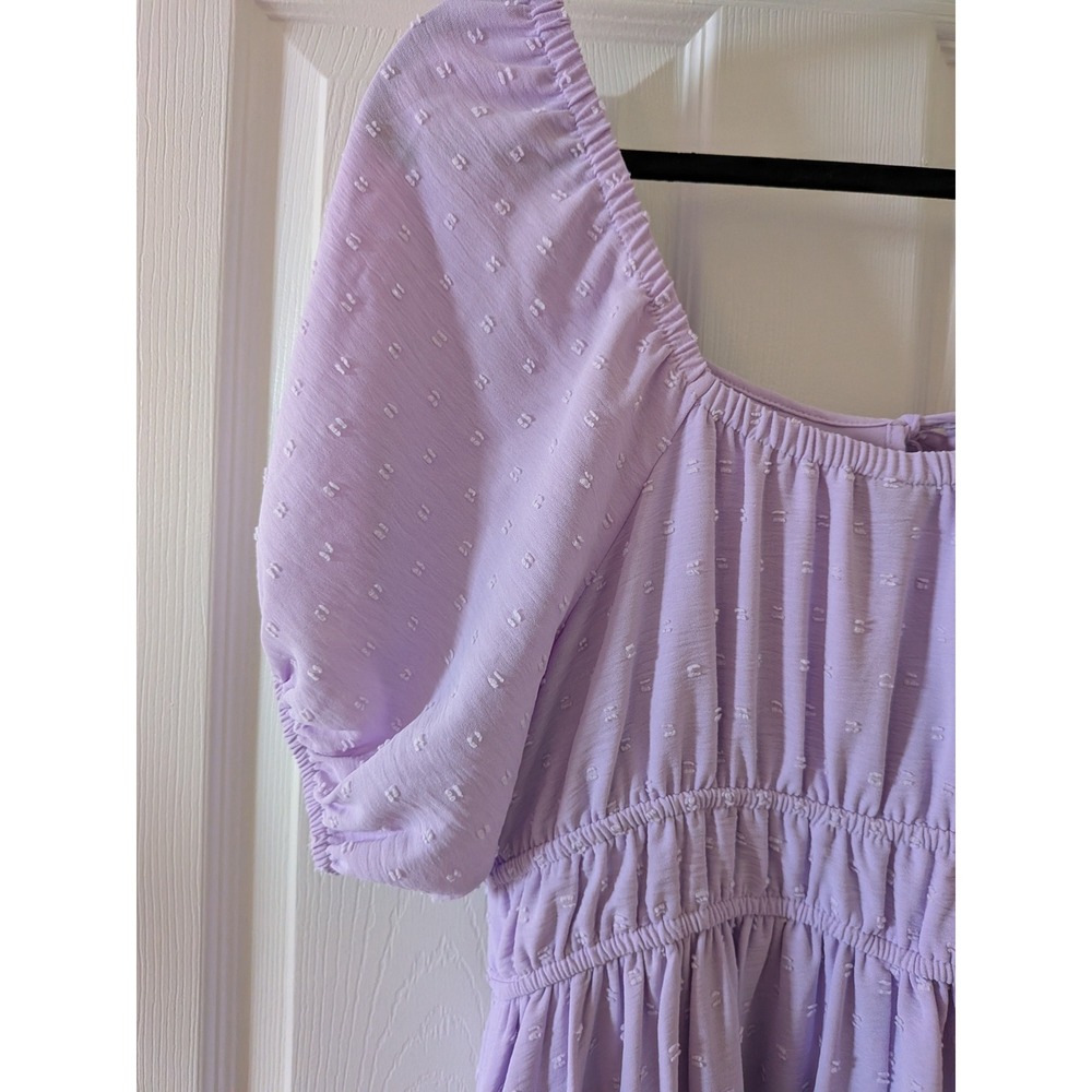 Torrid Lavender Clip Dot Midi Dress Square Neck Smocked Waist 2 Pockets Size 0 - Picture 9 of 9